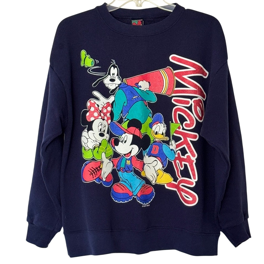 Disney Mickey Mouse & Friends Graphic Sweatshirt Navy Blue Vintage 90s M/L